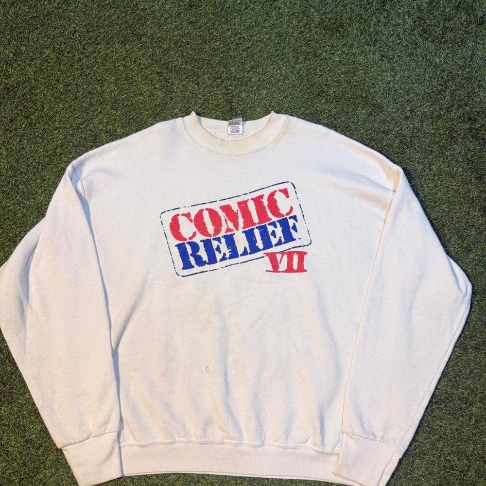 90s Comic Relief VII Cotton & Polyester Crewneck Sweatshirt with red & blue